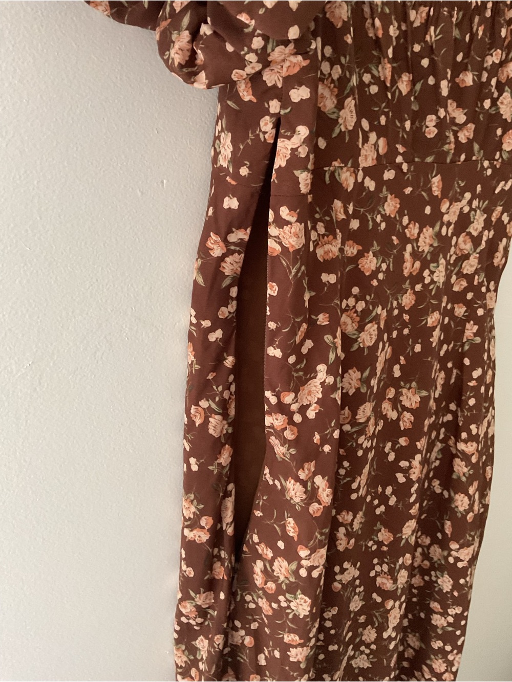 Lulus Remarkably Flourishing Brown Floral Puff-Sleeve Midi Dress Medium Event - Picture 11 of 15